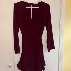 Lush Maroon Long Sleeve Wrap Dress - Size S